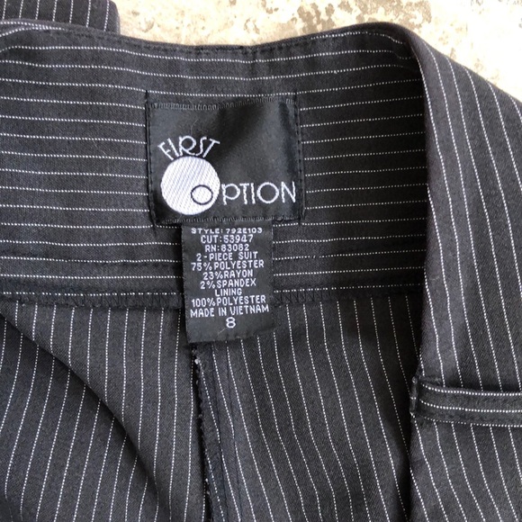 Black pinstriped cuffed wide leg capri pants. - Picture 3 of 4